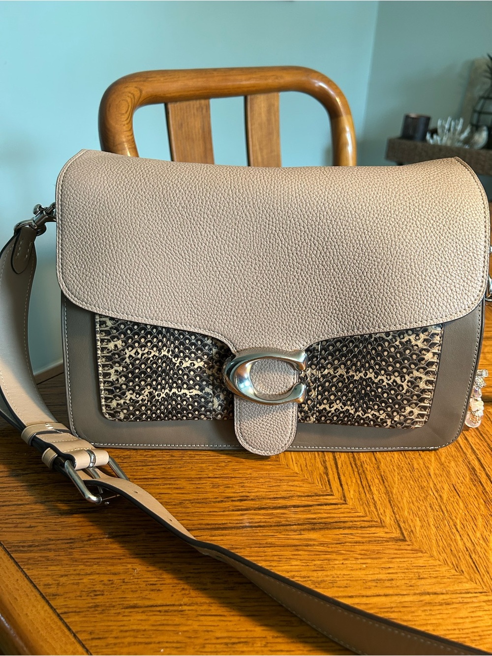 Excellent Coach Tabby 30 Leather Shoulder Bag/Black Leather Wallet - Taupe/Beige